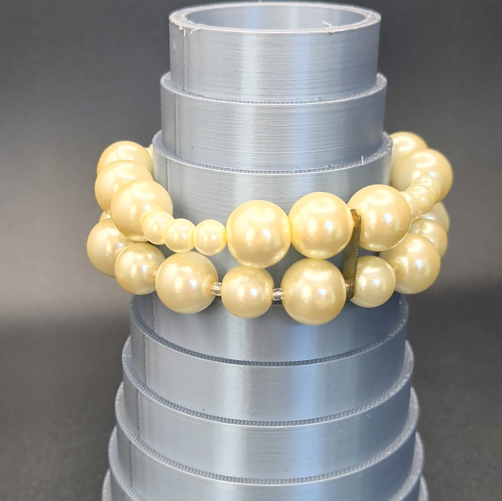 Cream Faux Pearl Double Strand Beaded Stretch Bracelet Slip-On Stackable