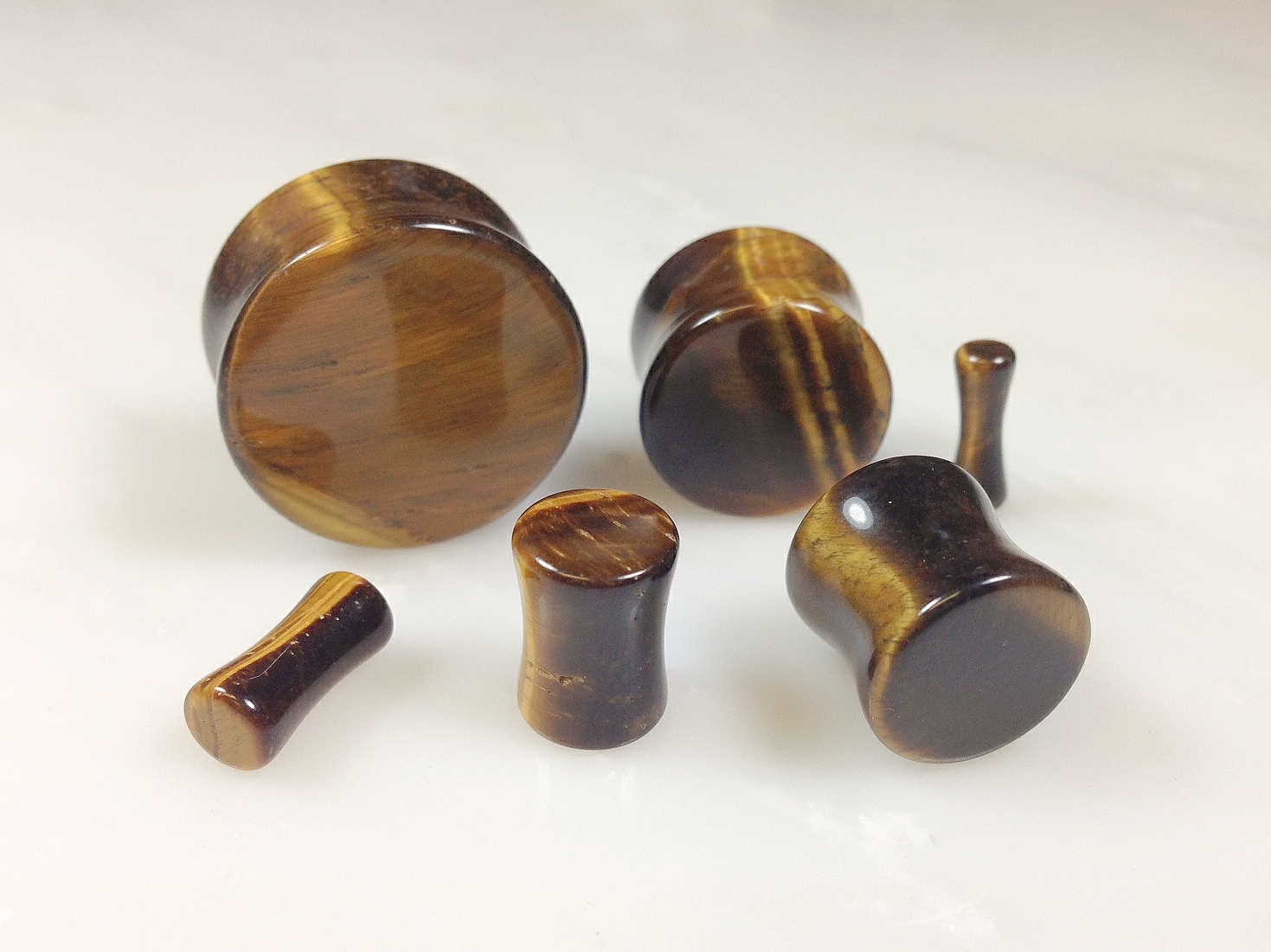 PAIR Yellow Tiger Eye Stone Plugs Gauges – 4mm (6g) to 25mm (1″) available!