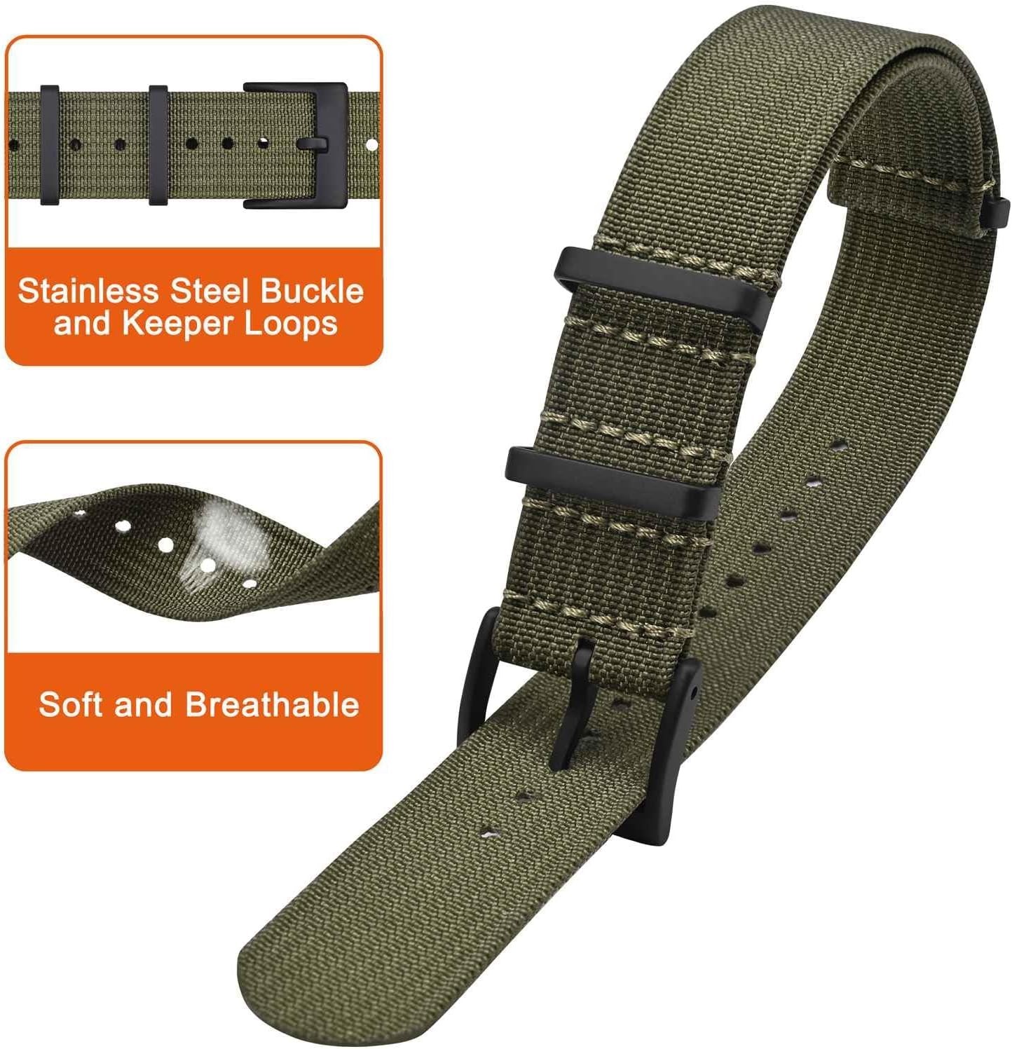 Lightweight & Breathable Nylon Watch Strap – Sizes 16mm to 22mm – Quick Install