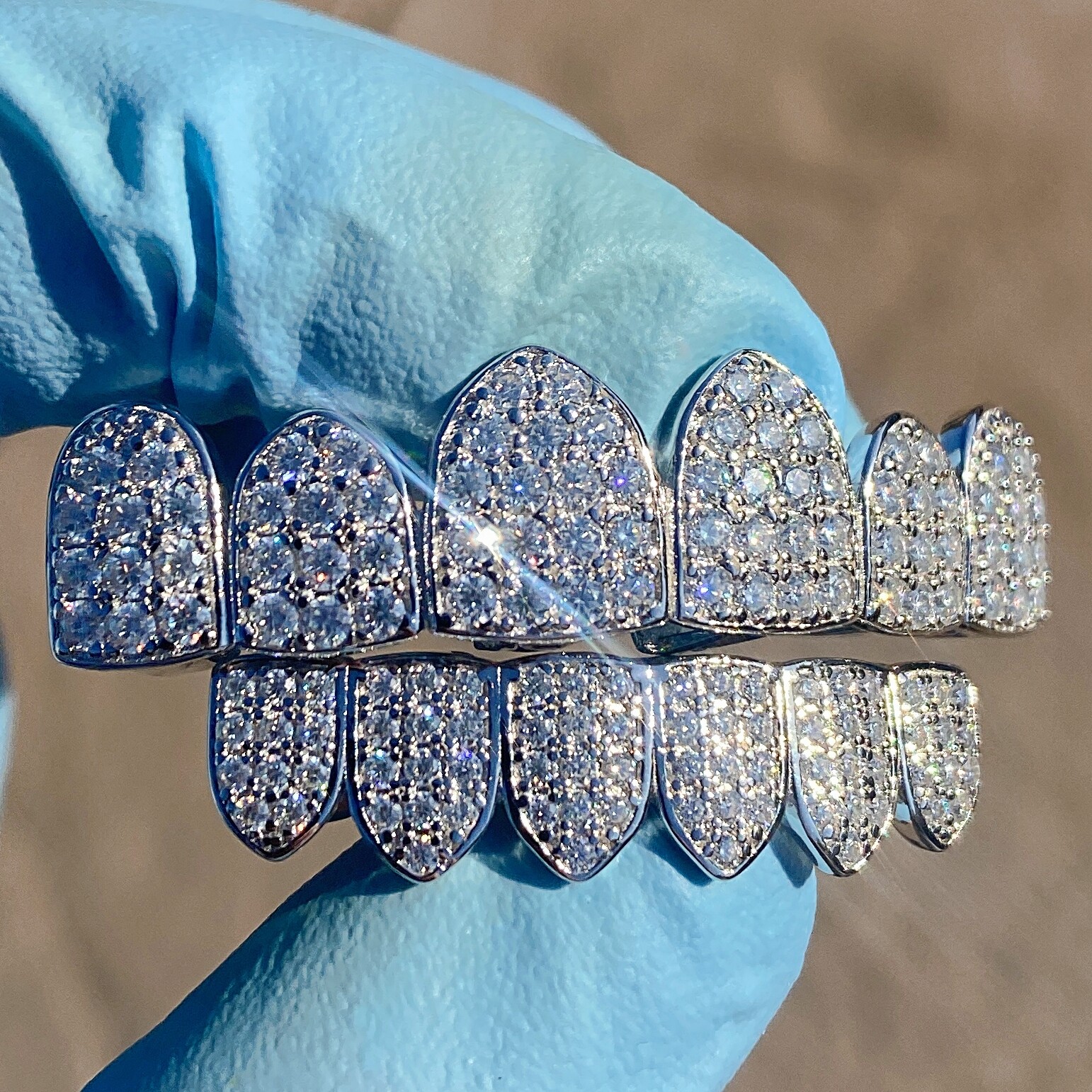 Real 925 Sterling Silver Teeth Grillz Moissanite Micro Pave Iced Flooded Out