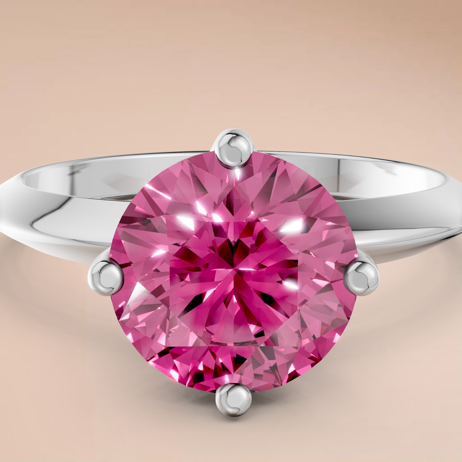 Fancy Pink Round Lab Grown Diamond Prong Basket Set Solitaire Engagement Ring