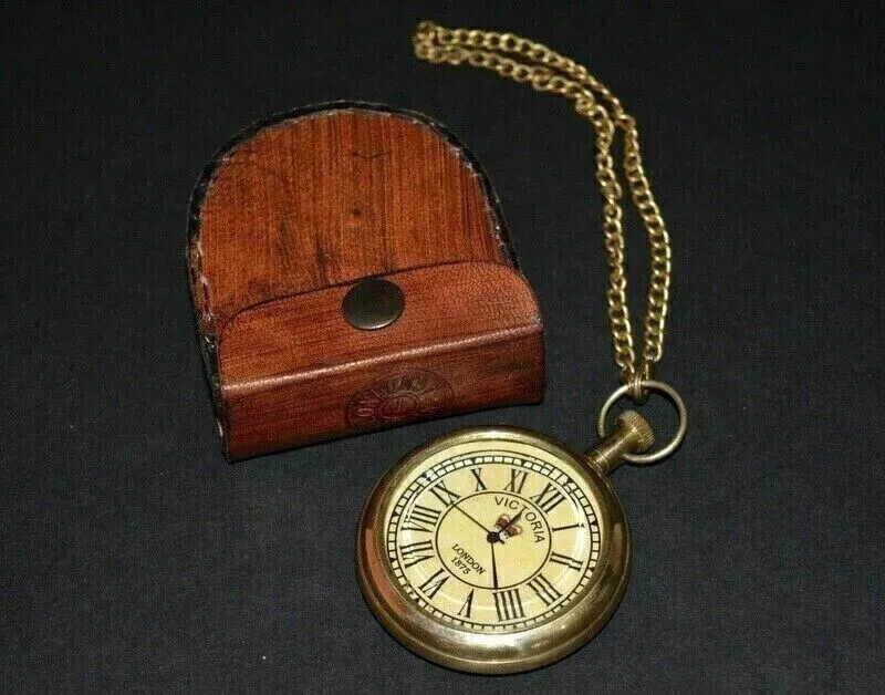 Antique Brass Pocket watch Victoria 1875 vintage with Leather Box Occasion Gift
