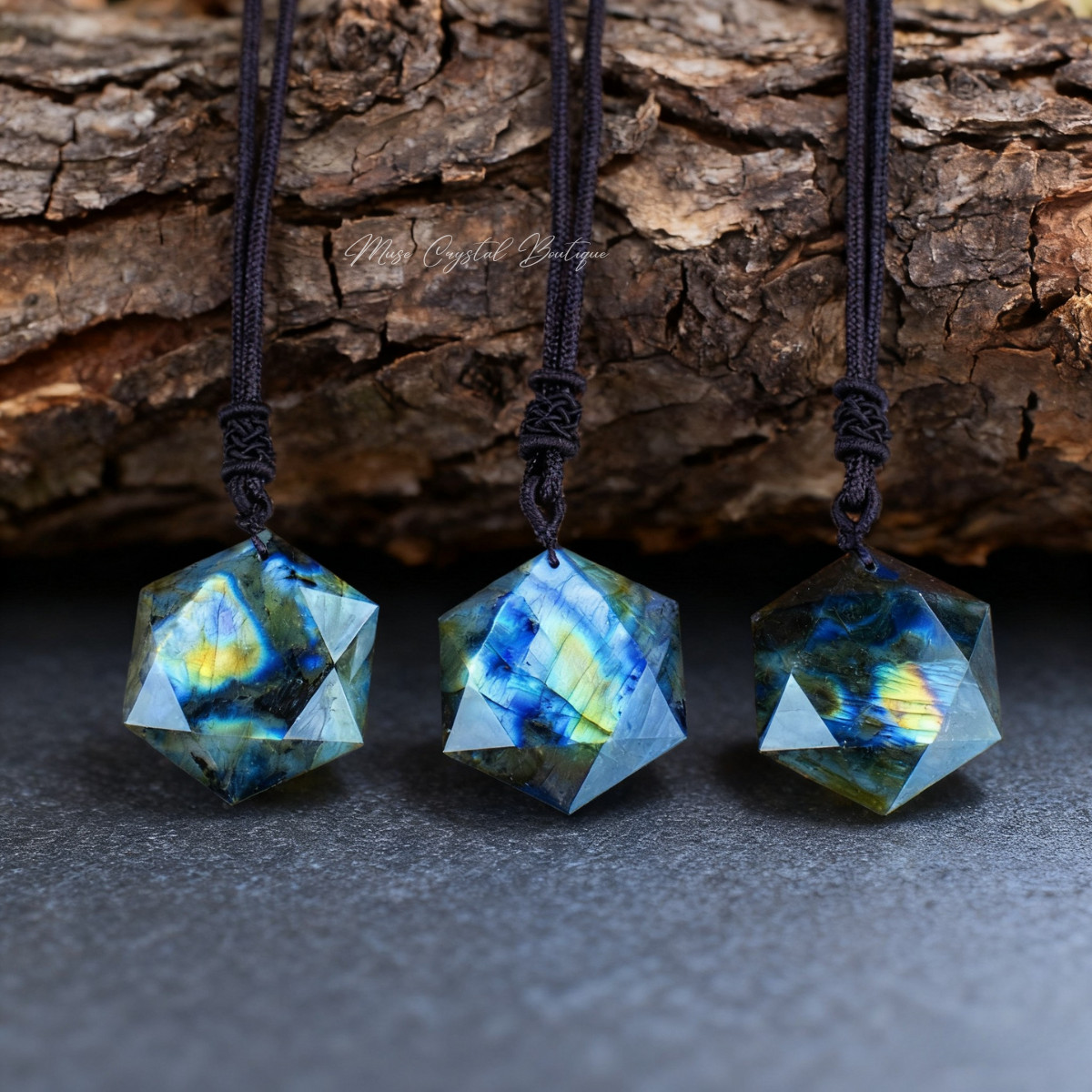 Natural Labradorite Hexagram Amulet Pendant Healing Energy Adjustable Necklace