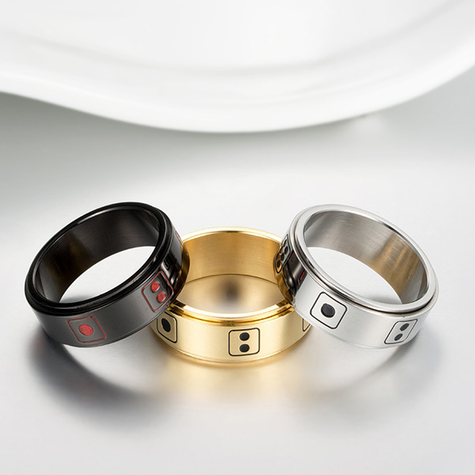Casino Dice Spinner Fidget Ring Stainless Steel Anti Anxiety Band for Men Women