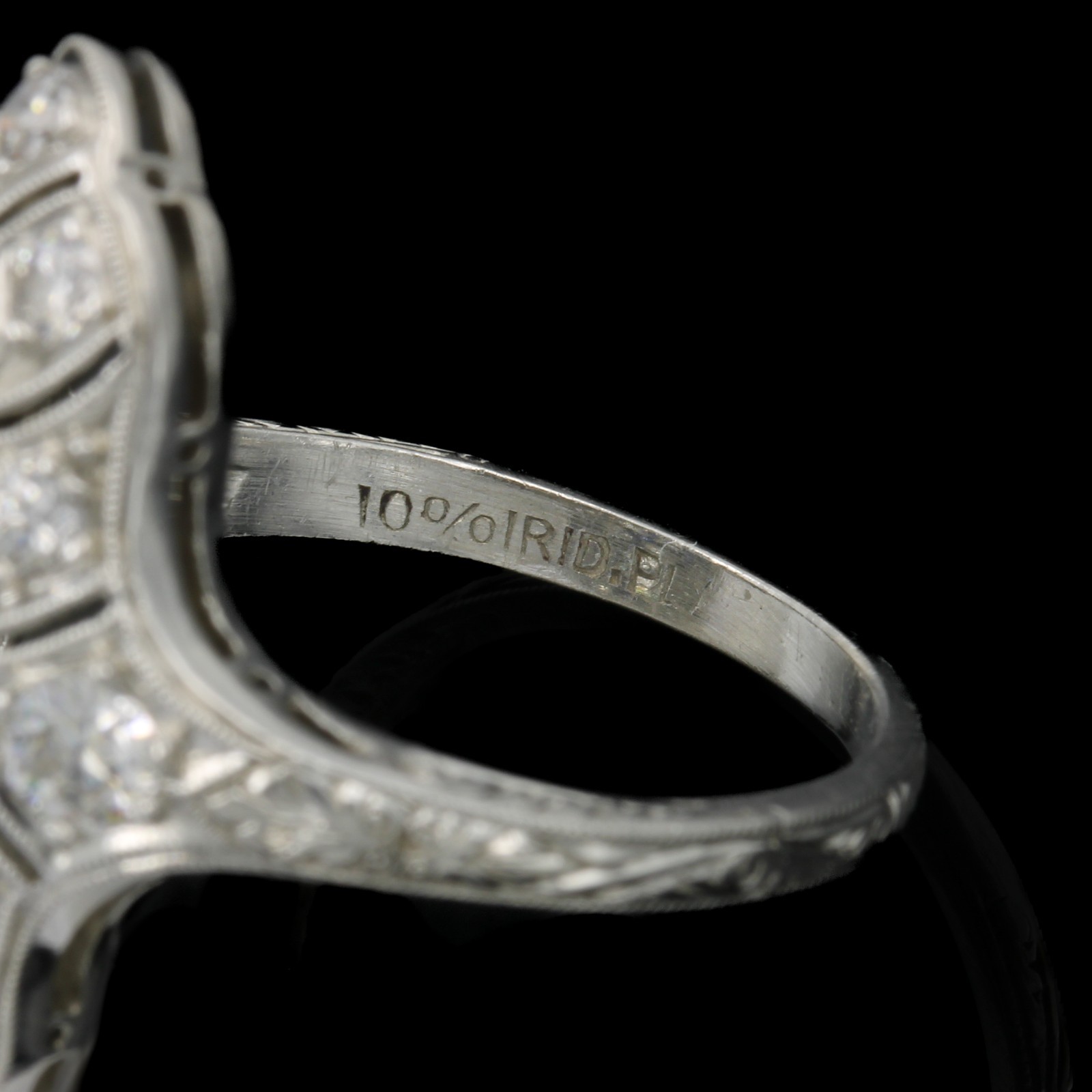 Art Deco Platinum Die Struck 1.20ctw Diamond 3 Stone Shield Sz 5 Ring #E74974-2