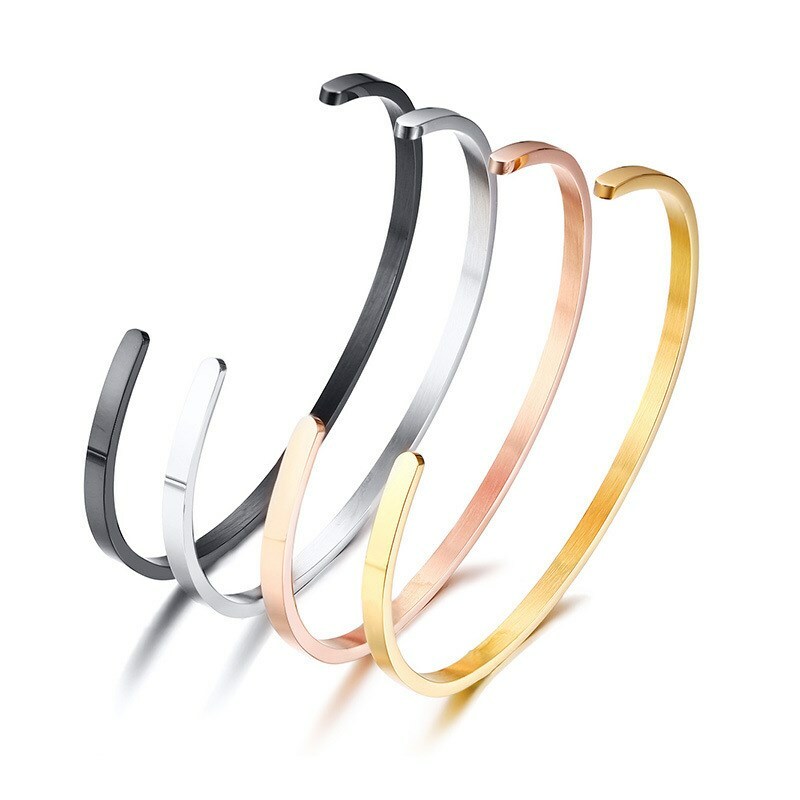 3MM/5MM Womens Bangle Gold Black Silver Rose Gold 316L Stainless Steel Bracelet