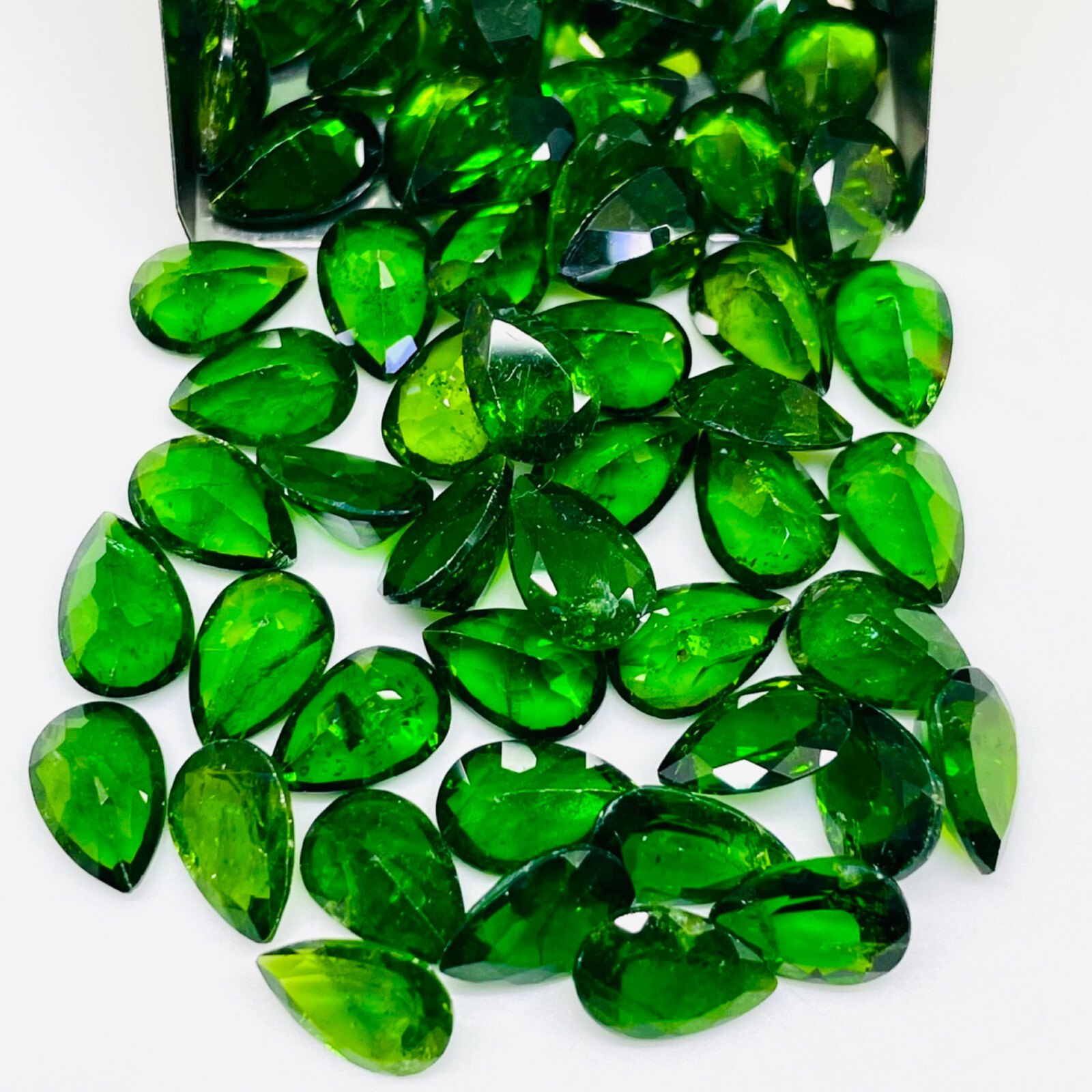 Natural Chrome Diopside 7 Pcs 9x6mm Pear Cut Vivid Green Loose Gemstones Lot