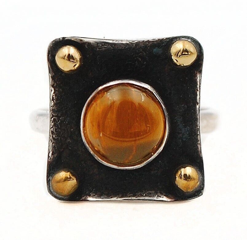 Two Tone Natural Tiger Eye Africa 925 Sterling Silver Ring Sz 6.5