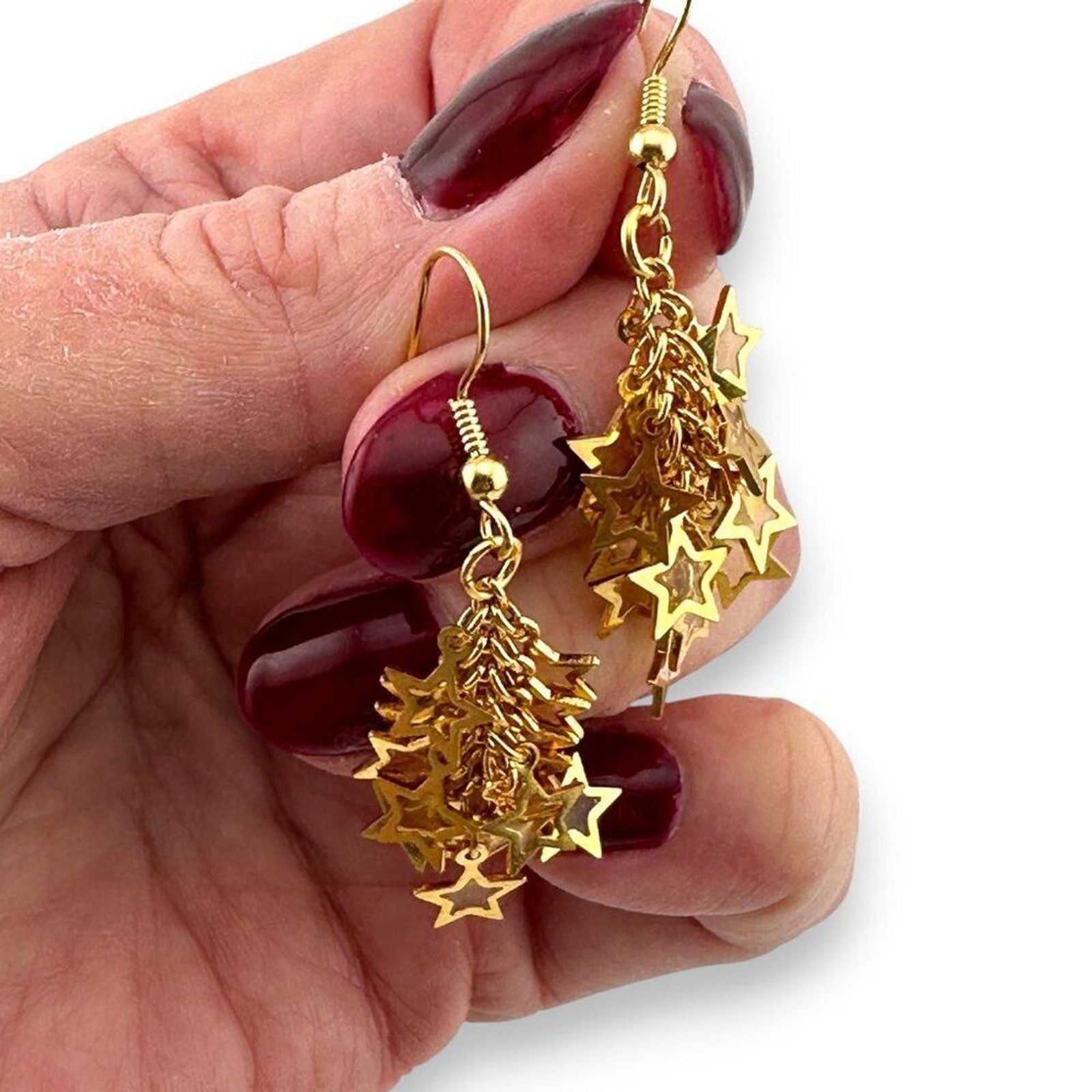 Gold Plated Stars Cluster Earrings Statement Earrings Gold Plated Ear Wire
