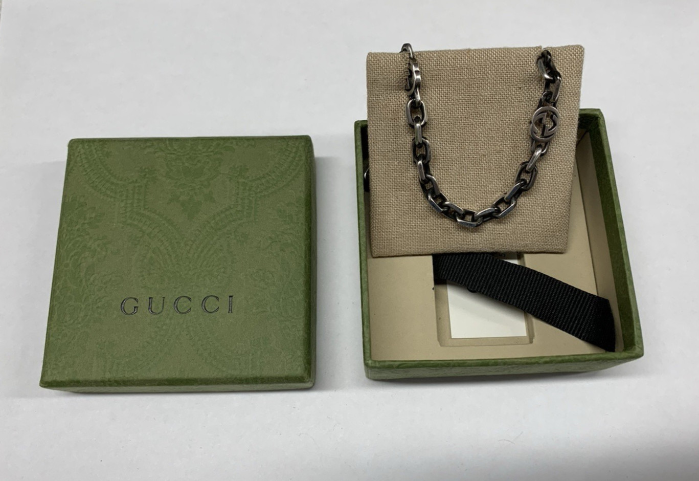 Gucci Sterling Silver 925 GG Interlocking G Link Chain Necklace (23″)