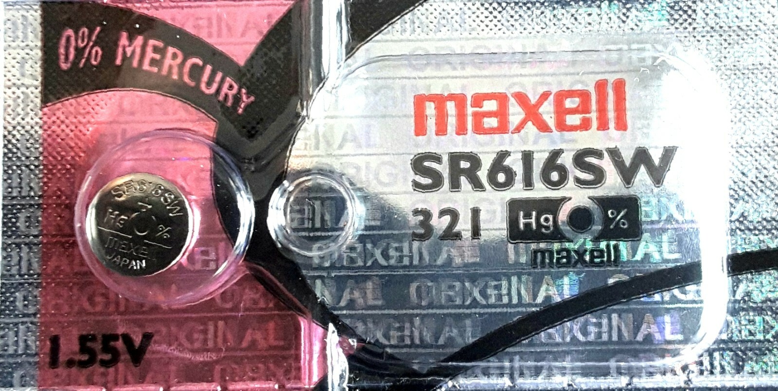 1 X Maxell 321 SR616SW Silver Oxide Watch Battery 1.55V, SR65, 0%Hg.