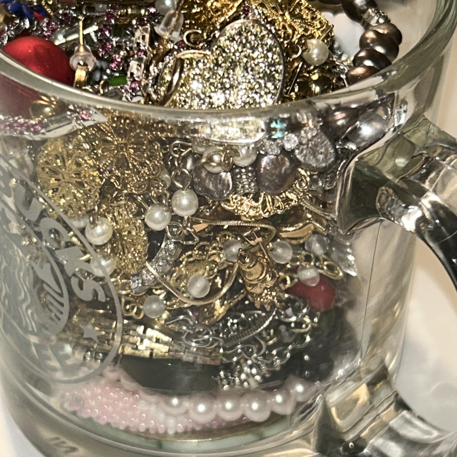 Curated All Dainty Mystery Jewelry In Vintage Starbucks Mug 3.75” All Wearable
