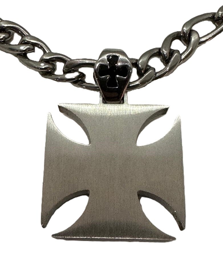 Solid & Strong Large Iron Cross Pendant 8mm Figaro Chain Stainless Steel 105