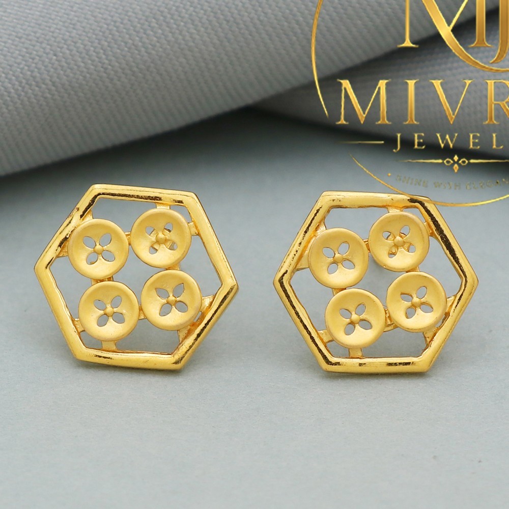 Minimalist 22K Elegant Gold Stud Earrings 1.3cm Great-Grand Niece Gift 3.12g