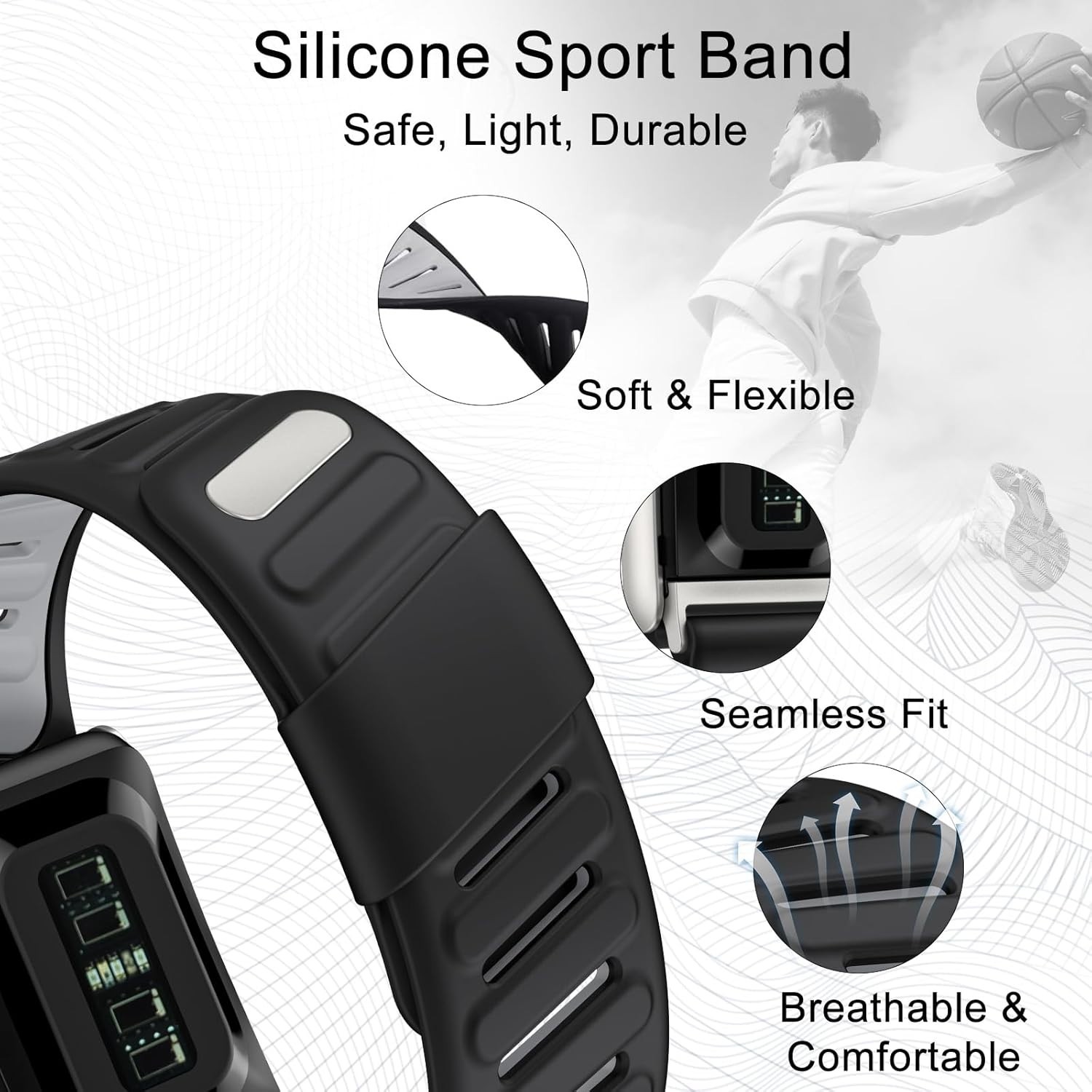 Skin-Friendly Silicone Strap for Whoop 5.0 – Ultimate Comfort in Black/Gray