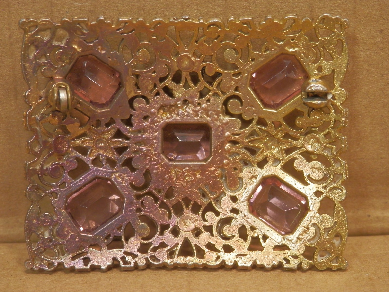 Vintage Filigree Pale Faux Amethyst Stone Brooch/Pin