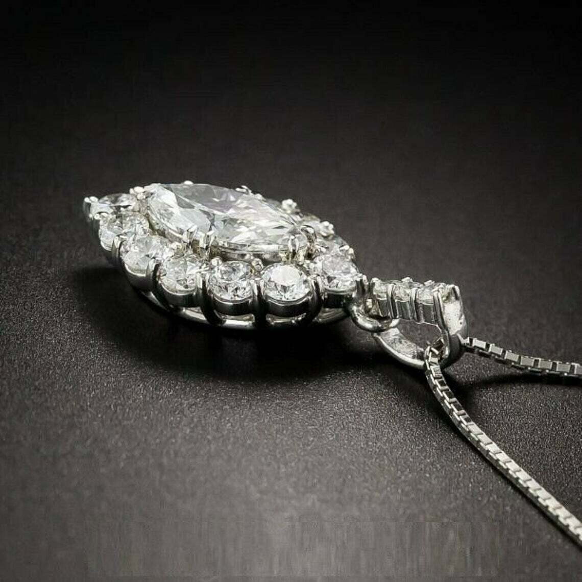 3 Carat Marquise Cut VVS1 Diamond Halo Pendant Necklace 14K White Gold Finish
