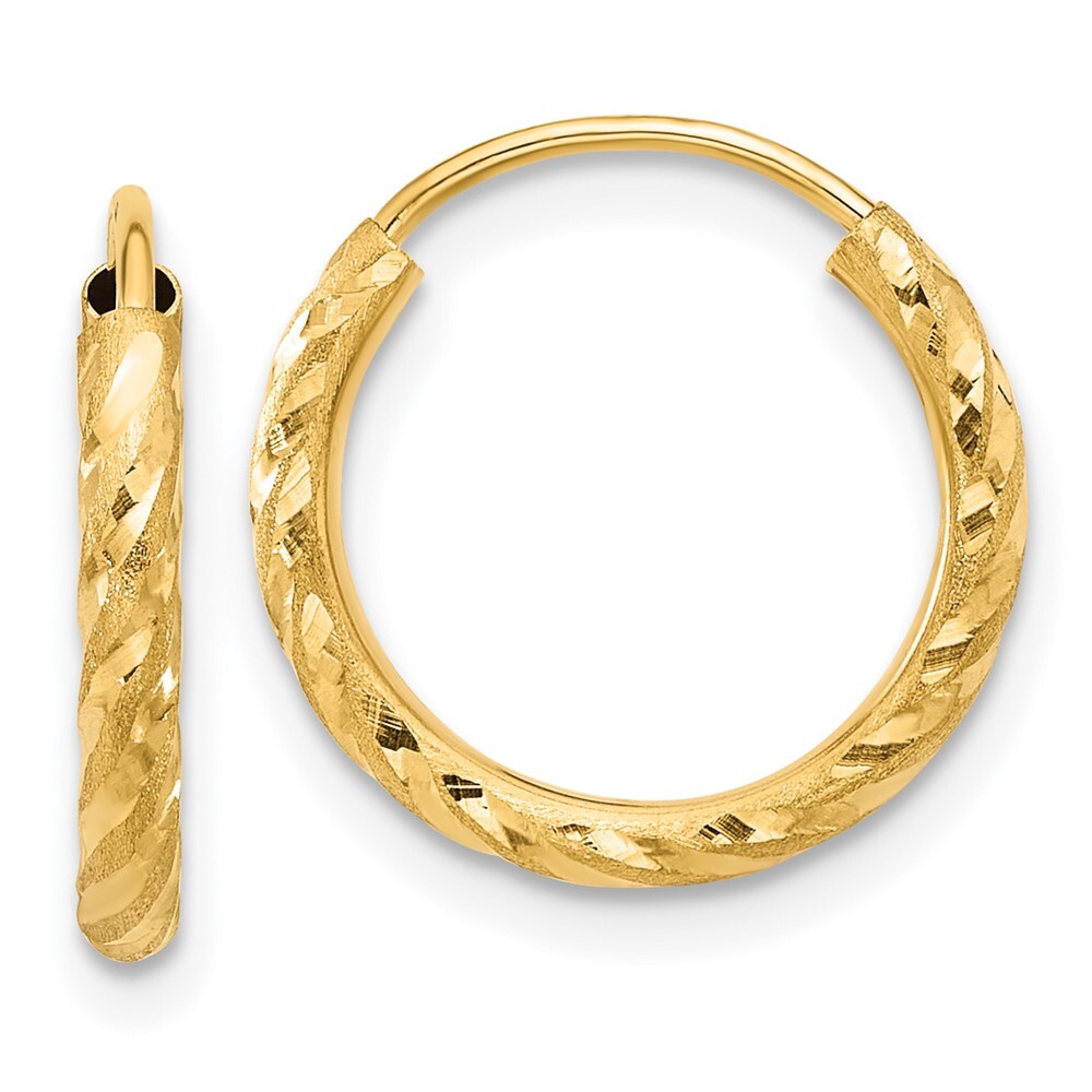 14.7mm 14k Gold Polished & Satin Diamond-cut 2.00mm Endless Hoop Earrings TF2186