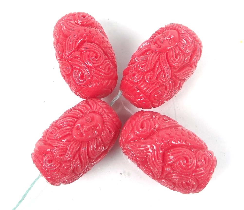 4 Mermaid Resin Pink Coral Pendant Focal Beads 31x20mm
