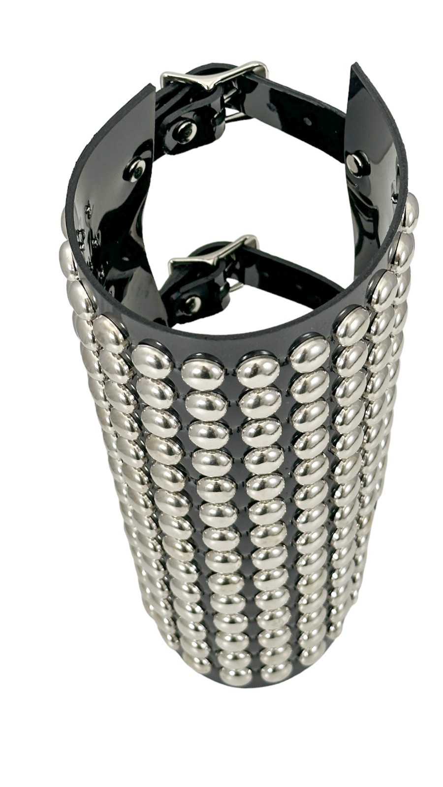 14 ROW ROUND STUD GAUNTLET BRACER WITH BUCKLE PVC VINYL PUNK THRASH METAL USA
