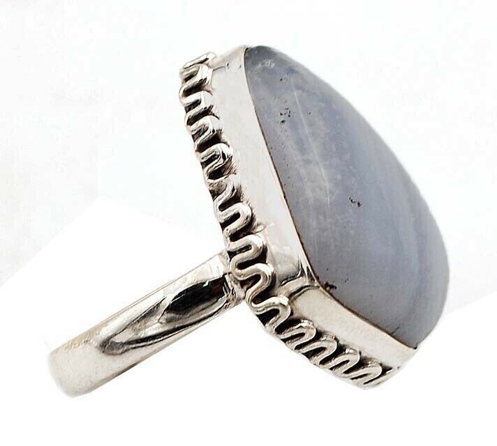 Natural Blue Lace Agate South Africa 925 Sterling Silver Ring Sz 6.5