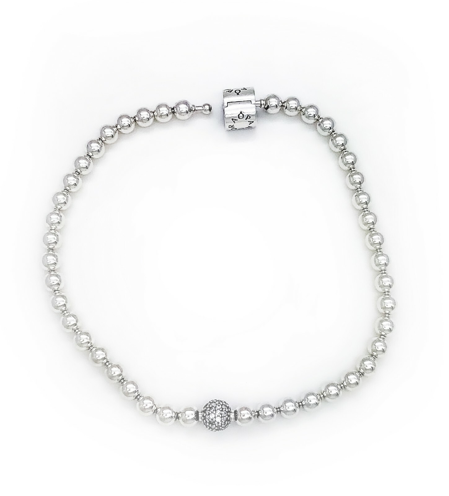 NEW 100% Authentic PANDORA 925 Silver Beads & Pave Clasp Bracelet 598342CZ