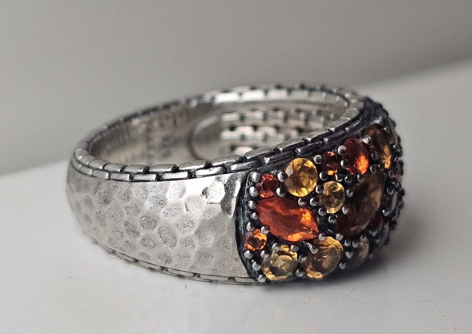 John Hardy 925 Ring Mixed Garnet & Citrine Orange Spessartite Amber Agate size 8