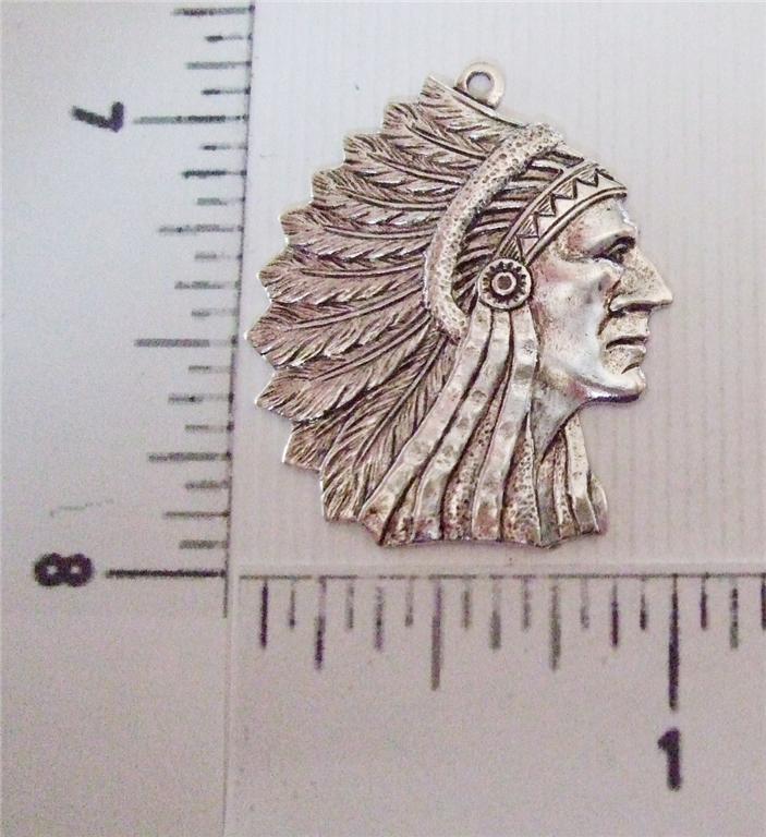 39204 Matte Silver Oxidized American Indian Head Pendant Charm