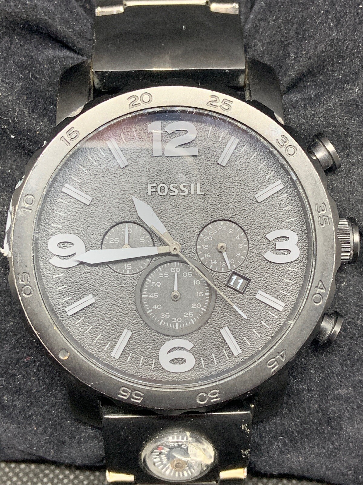 Fossil JR1354 Men’s Watch Chronograph Black Dial Ion Plated Quartz Analog O843