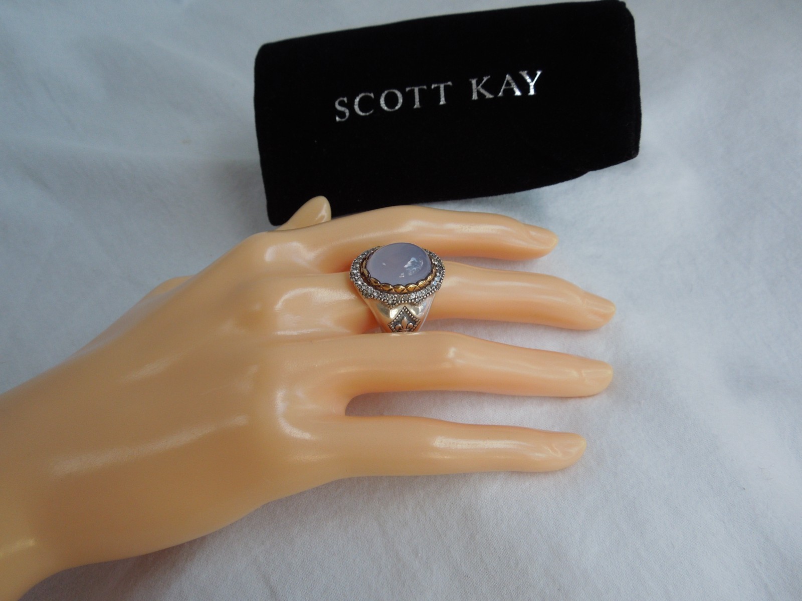 Scott Kay Blue Chalcedony & White Sapphire Gold Vermeil & Silver Ring sz7 $795