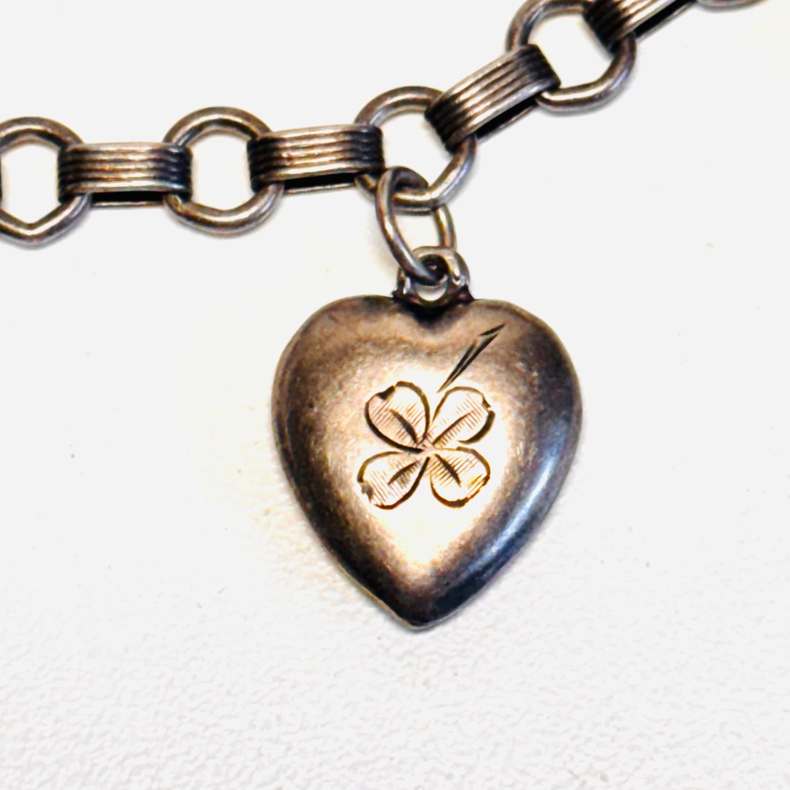 WALTER LAMPL Sterling silver bracelet puffy heart charm lock engraved vint 14.9g