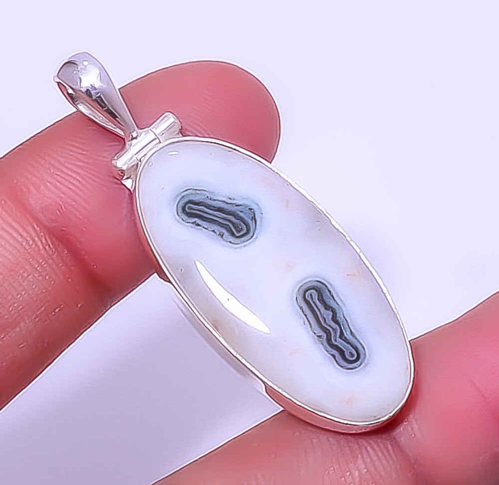 Moss Agate – India Gemstone 925 Sterling Silver Handmade Pendant 1.76″ A330