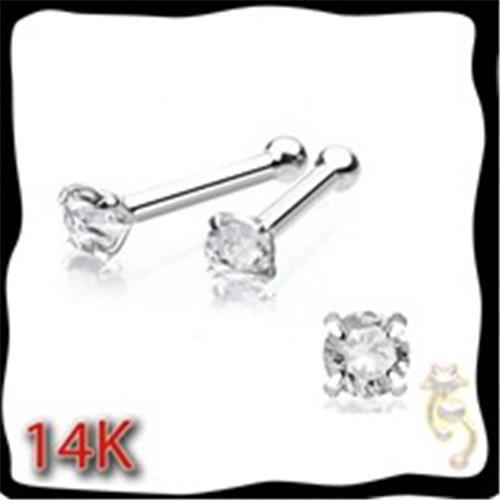 14K White Gold 20g Nose Bone Stud Ring Clear CZ 1mm 1.5mm 2mm 2.5mm 3mm Jewelry