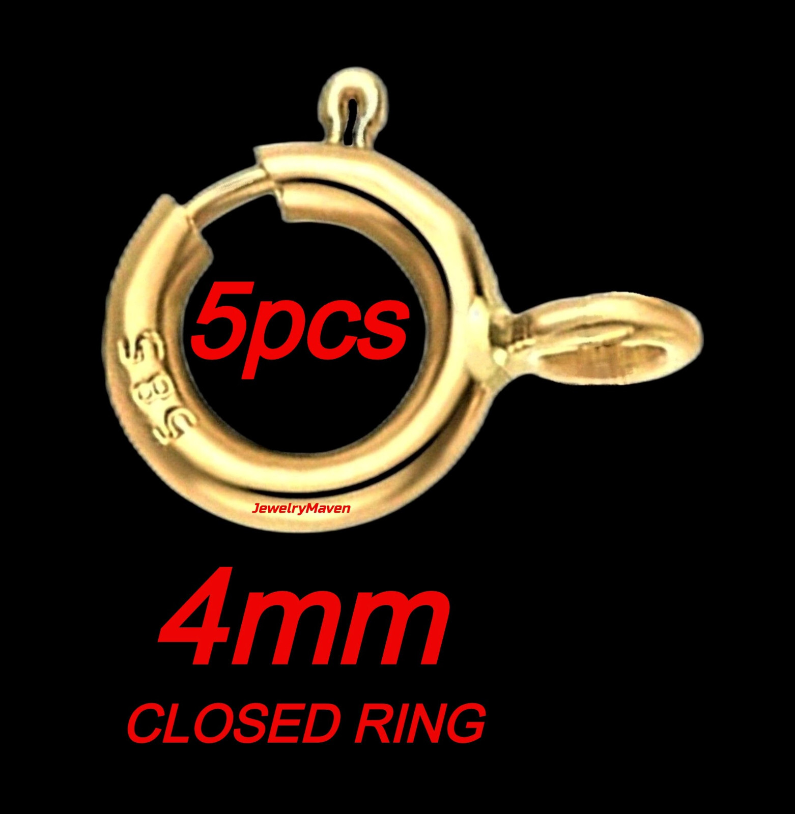 (5) TINY 4mm 14k STANDARD WEIGHT Solid Yellow Gold Spring Ring Clasp CLOSED Jump