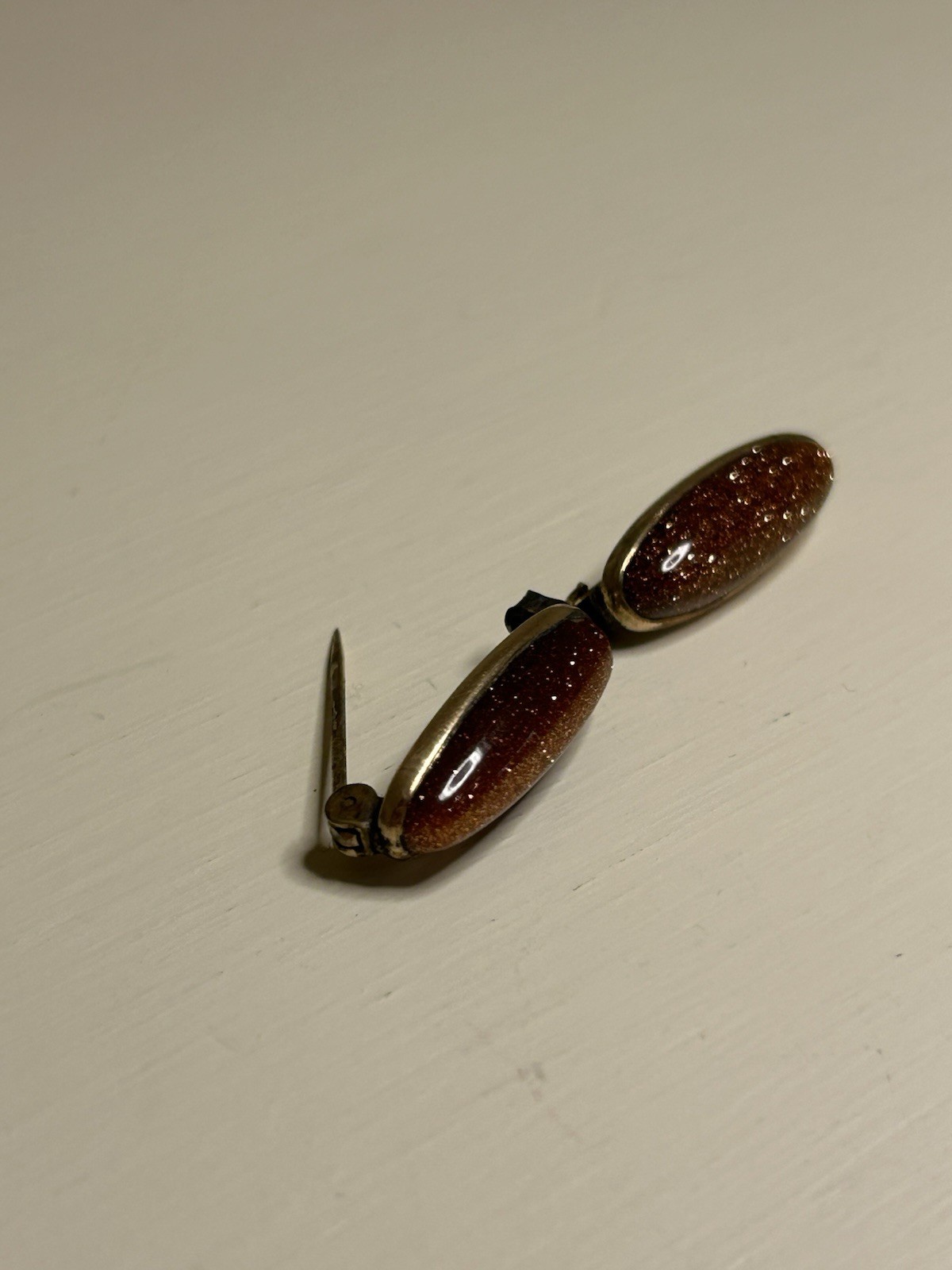 Antique Victorian 1880s Goldstone Lace Collar Pins Pair 3.0g C-Clasp Rolled Gold