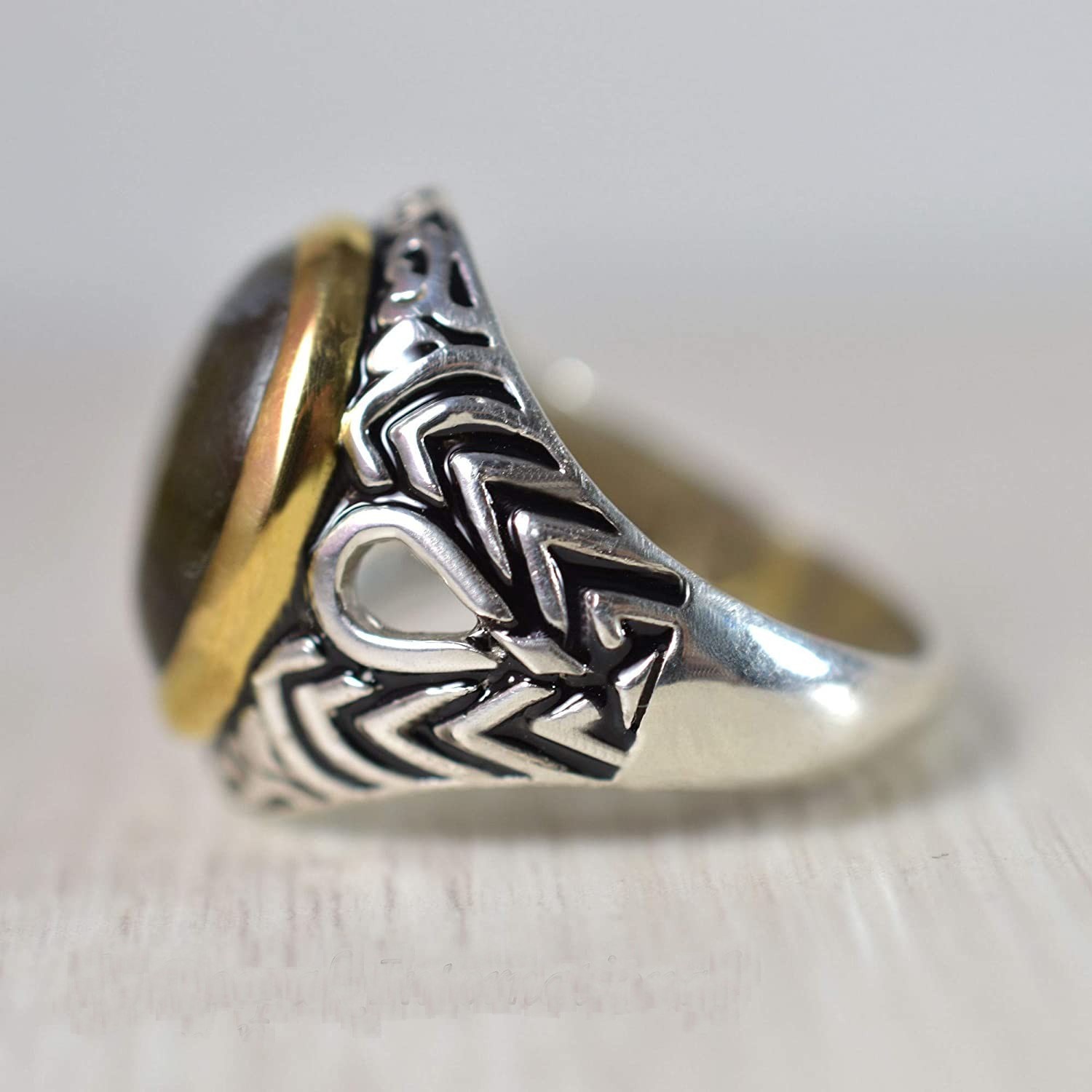 Solid 925 Sterling Silver Natural Blue Labradorite Gemstone Men’s Unisex Ring