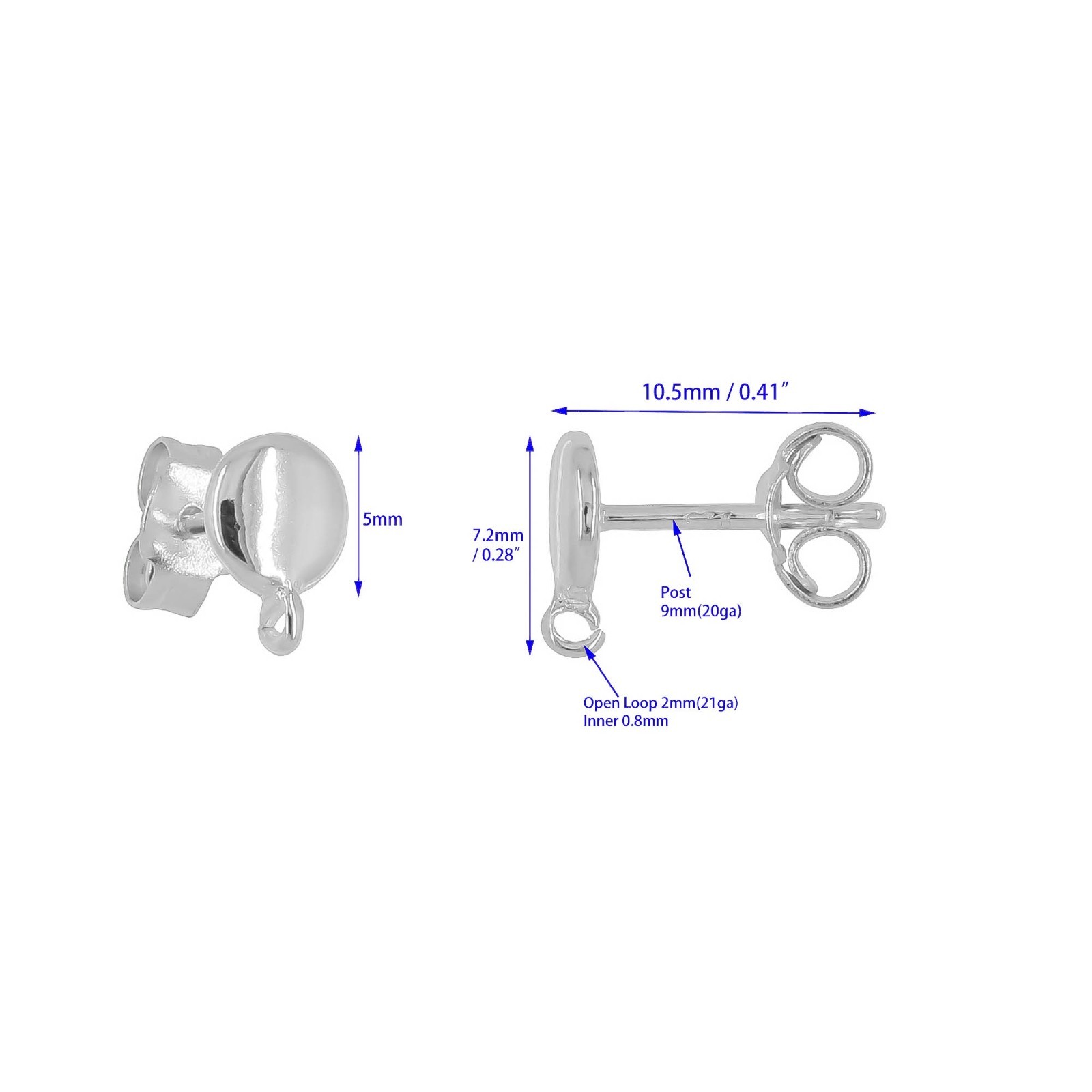 Sterling Silver Round Dome Stud Post Earring Connector with Open Loop #97717