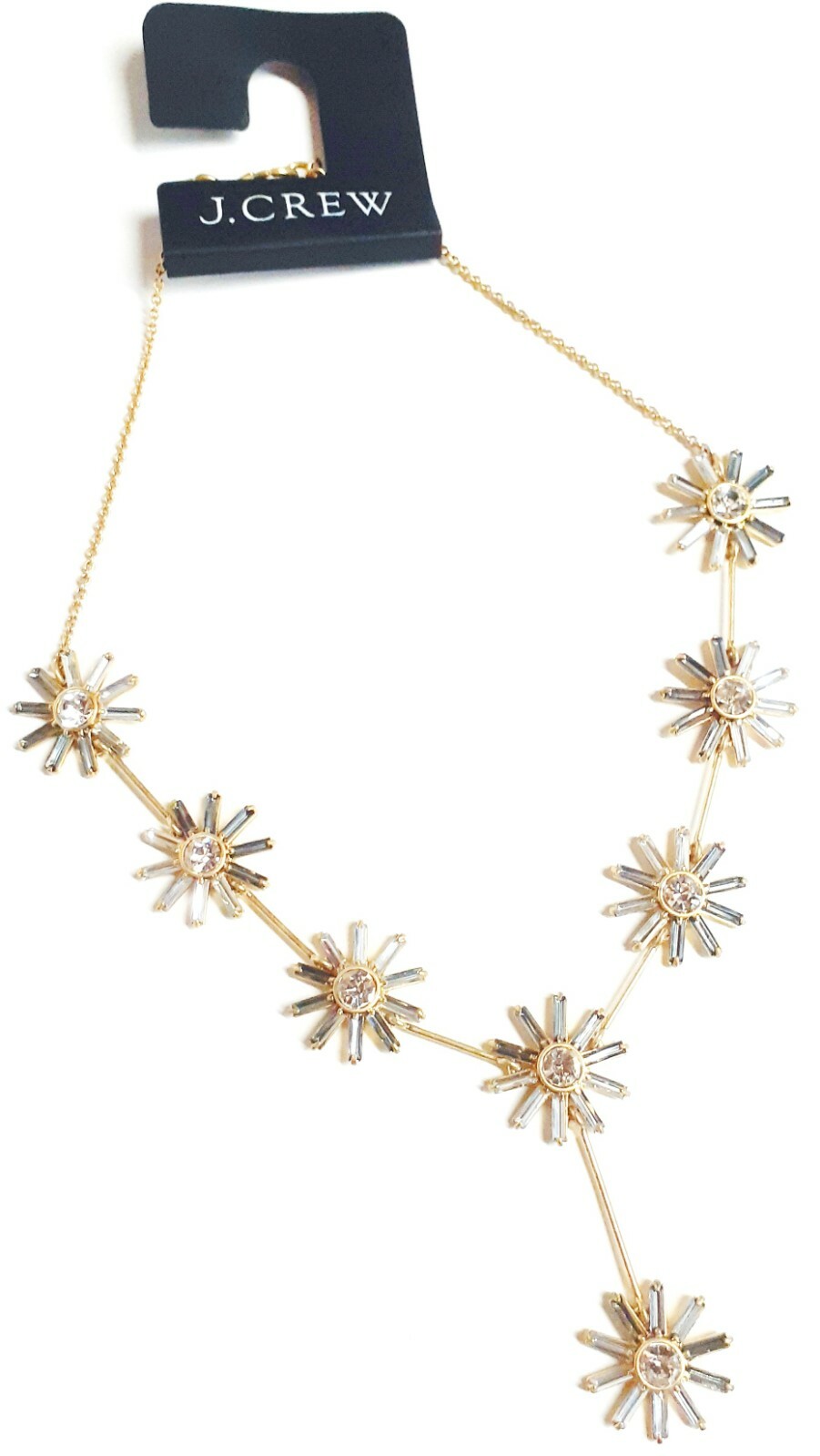 J.Crew Colorblock Crystal Flower Necklace in Black Diamond Gold Plated Brass NWT