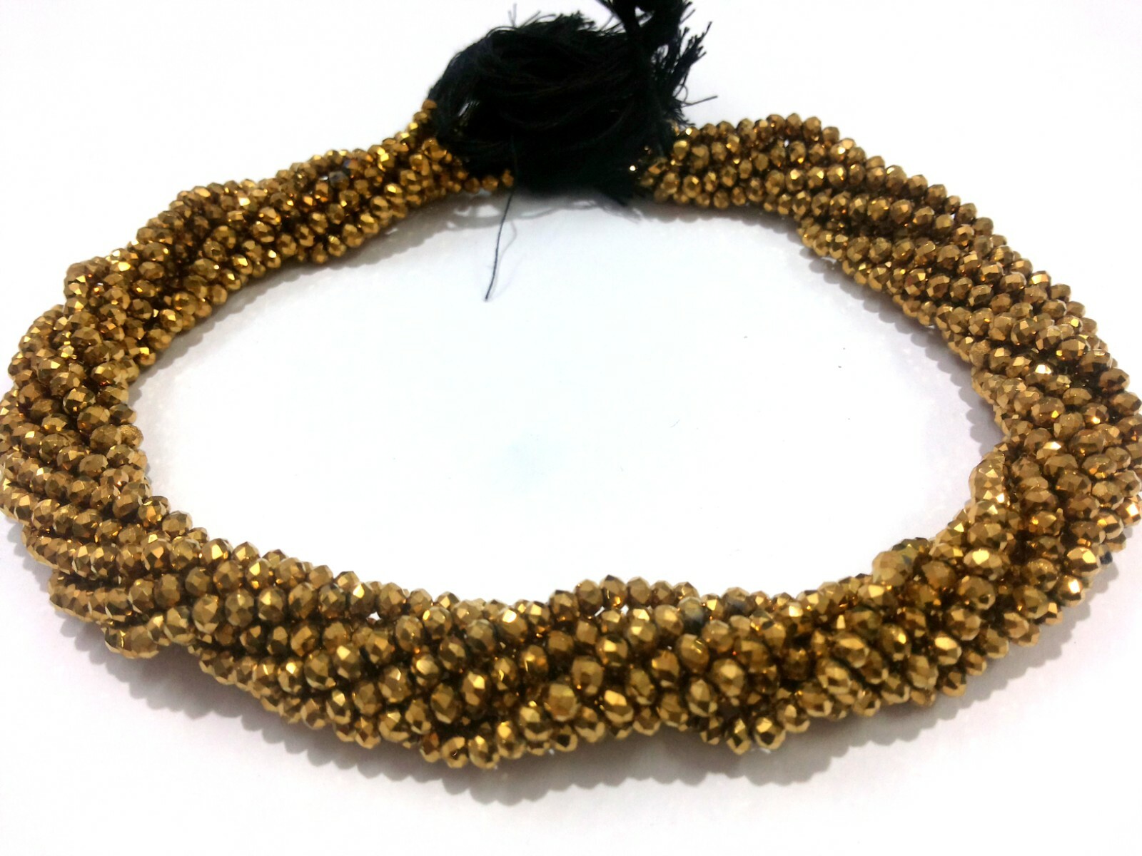 10 Strand Gold Coated Quartz Rondelle Faceted 3-4mm Gold Quartz Beads 12″inch