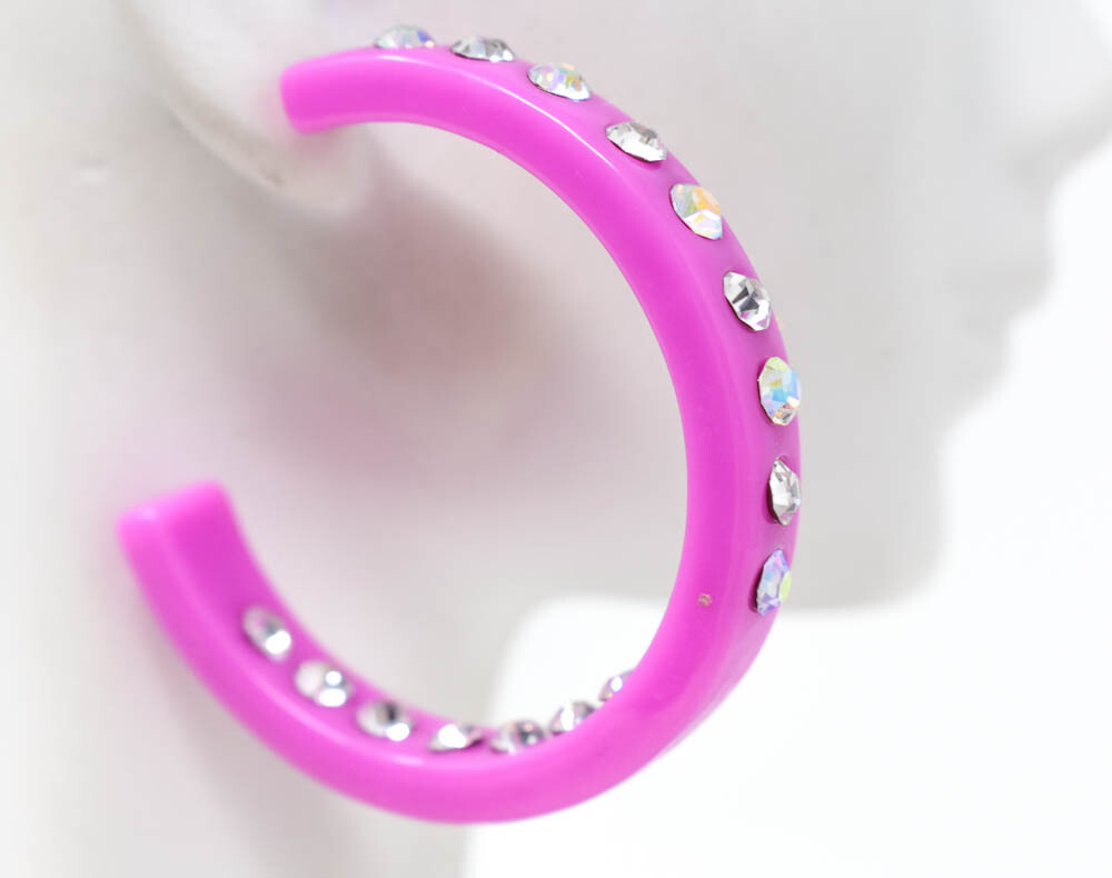 2″ LAVANDER HOOPS AB/CLEAR (INNER & OUTER) RHINESTONES LADIES FASHION EARRINGS