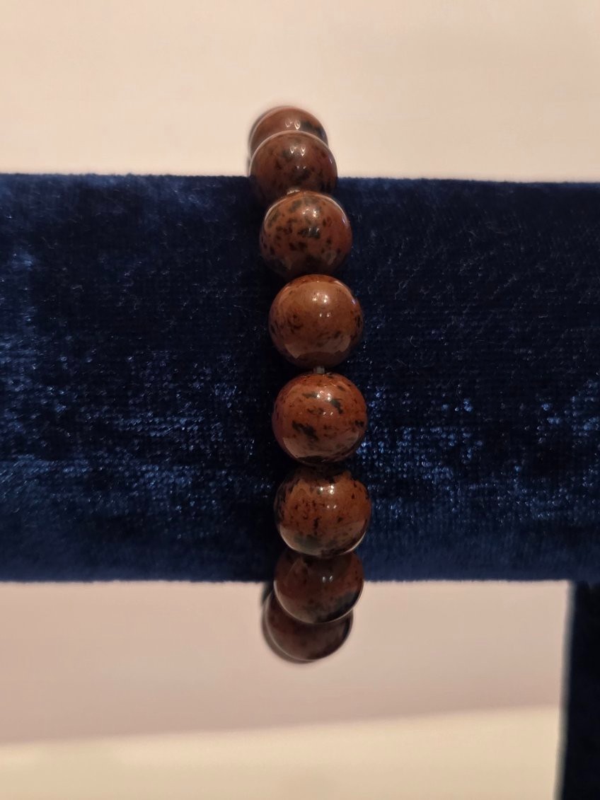 Natural Mahogany Obsidian Stretchy Bracelet Deep Black Brown Red NEW