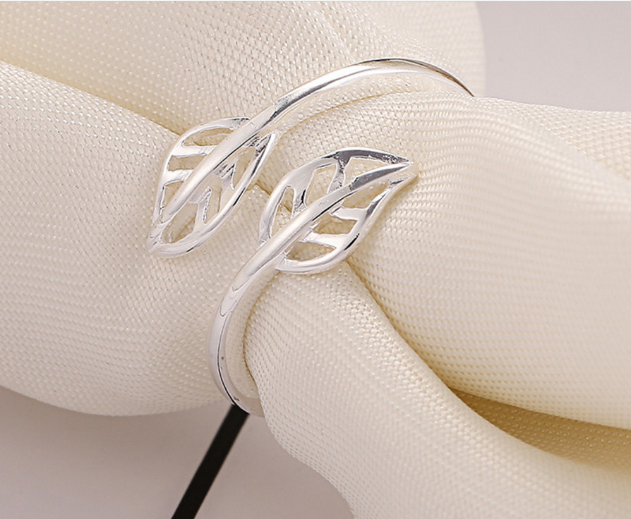 s925 Originality Sterling Silver Open Split Ring Double Leaf Ring