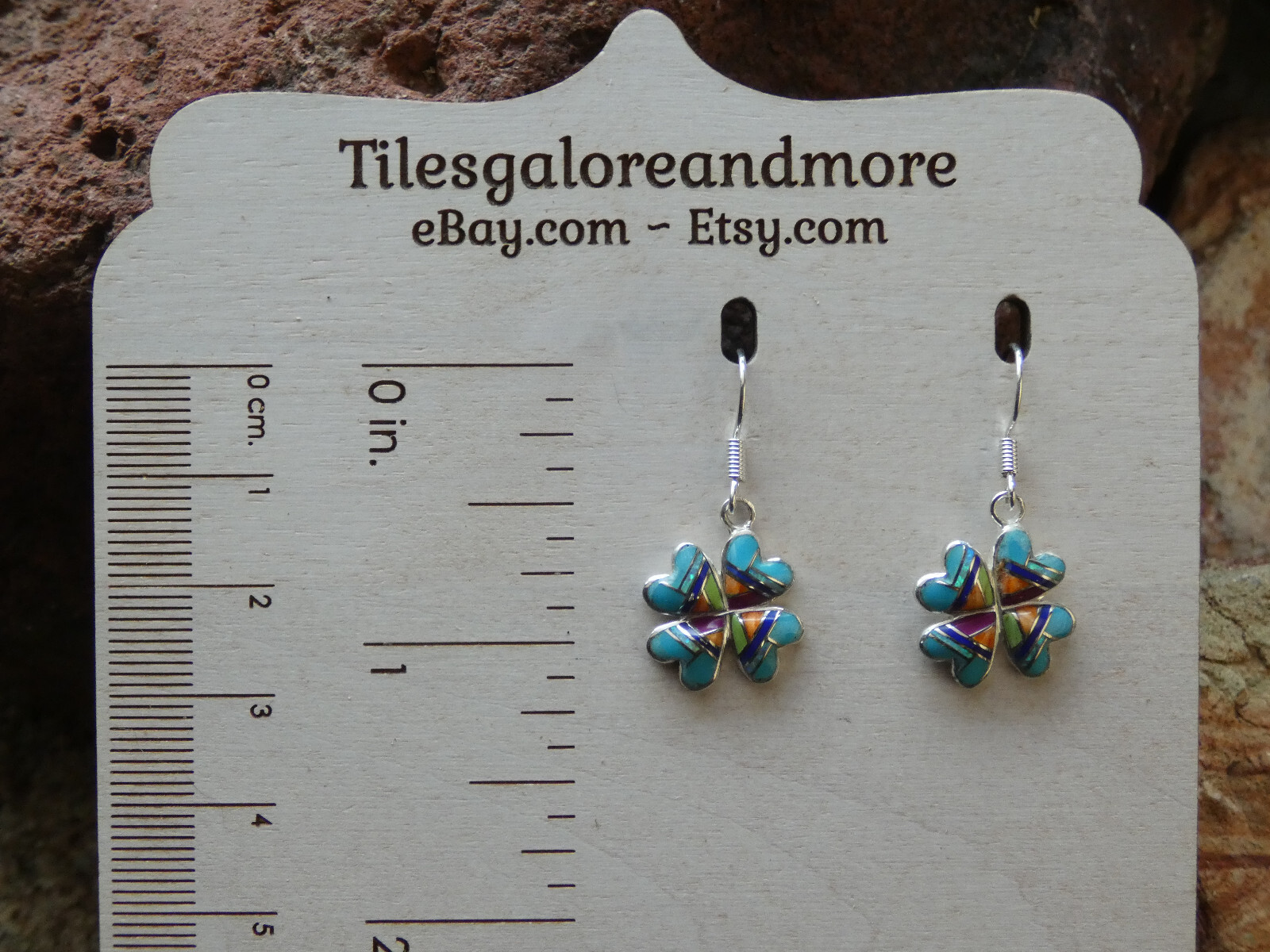 Love Luck Clover Southwestern Sterling Silver Multi Gemstone Opal Earrings AA92