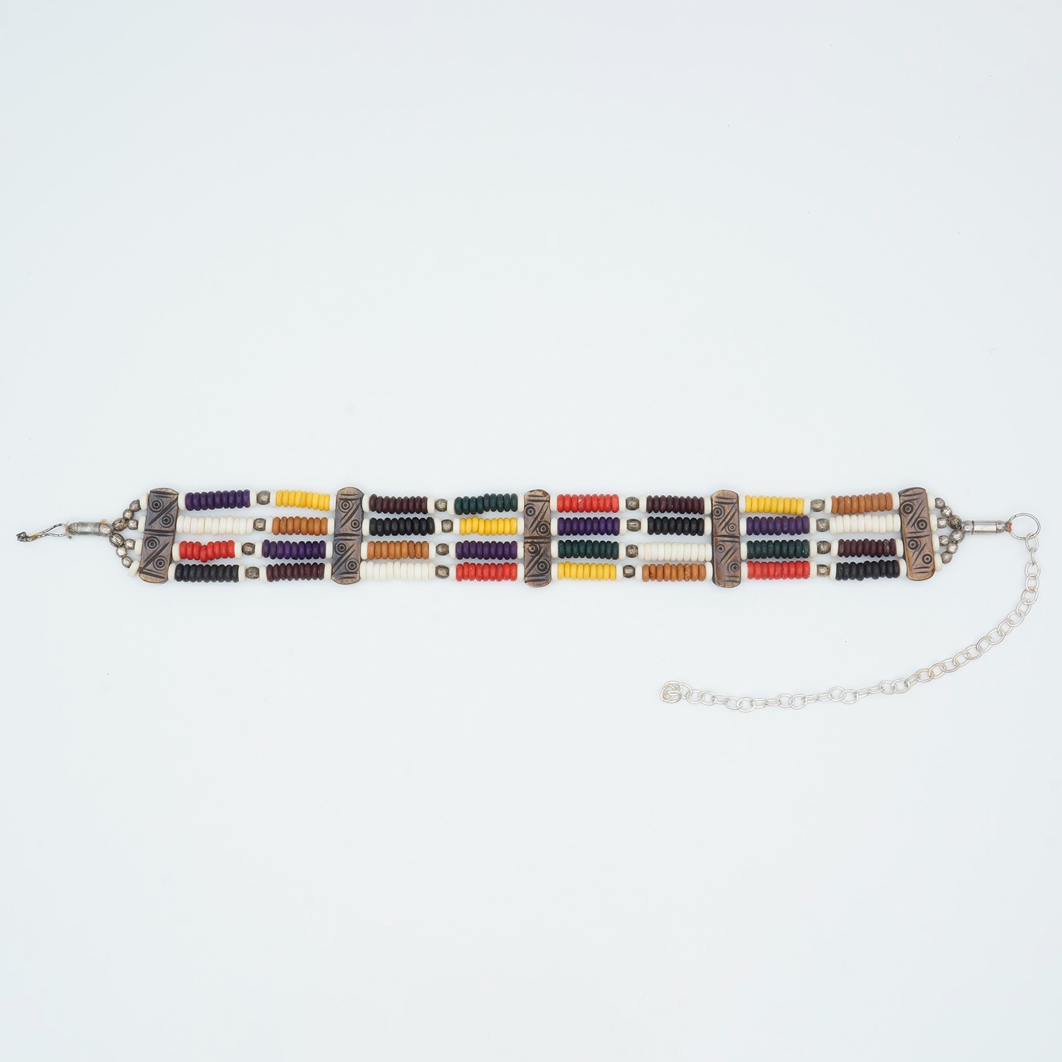 4 row line Buffalo Bone multi color tire bead Choker Native American Necklace