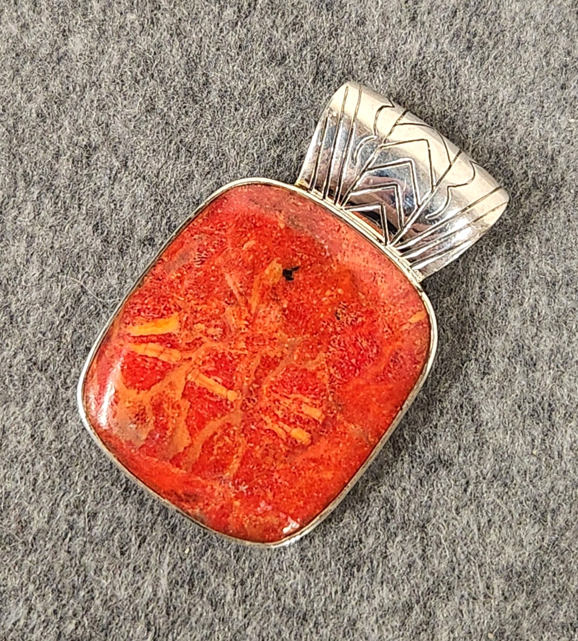 Sterling Silver BBJ Reconstituted Red Coral Large Rectangular Cabochon Pendant