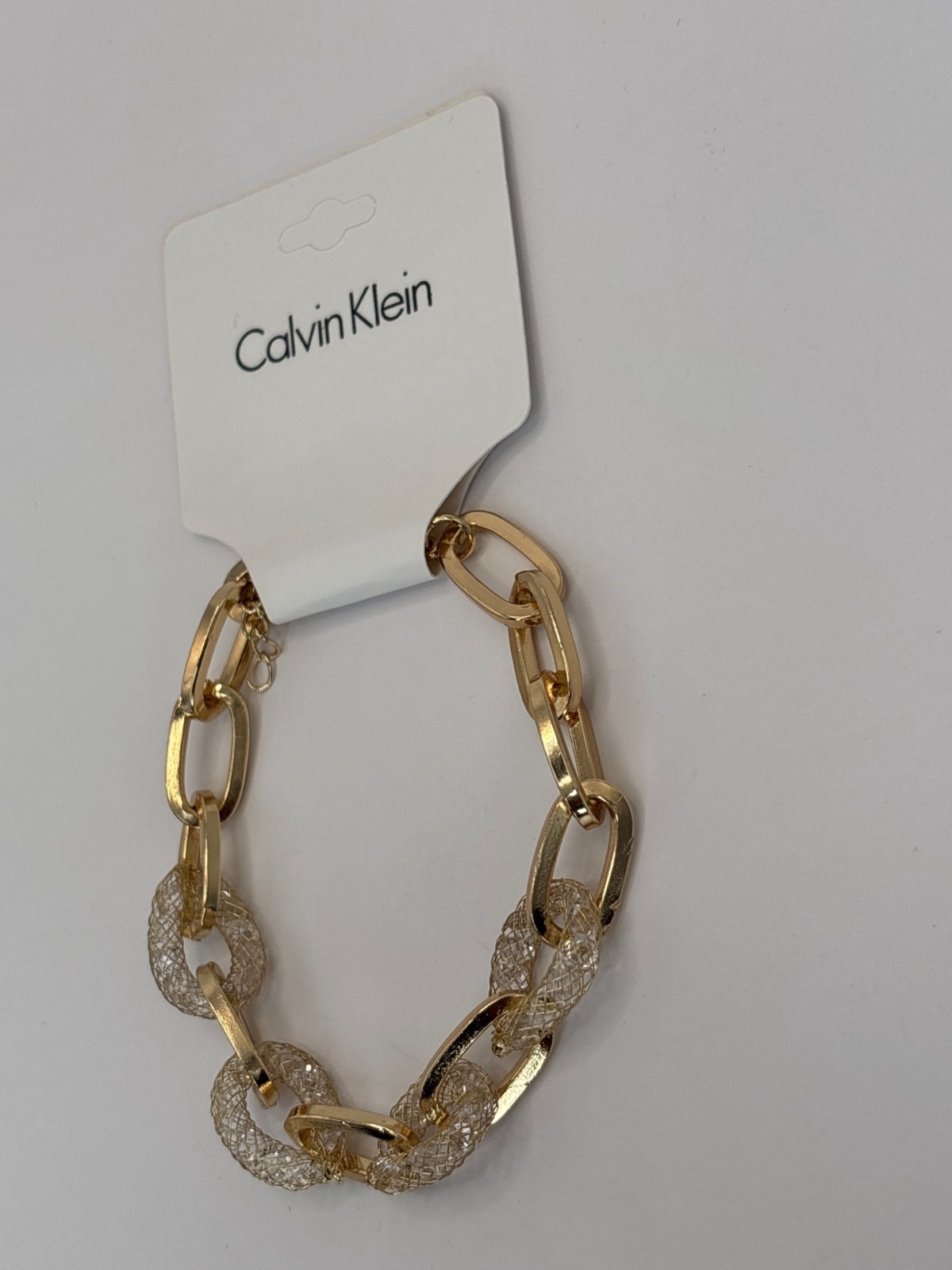 Calvin Klein Gold Tone Chain Link Bracelet with Mesh Links NEW