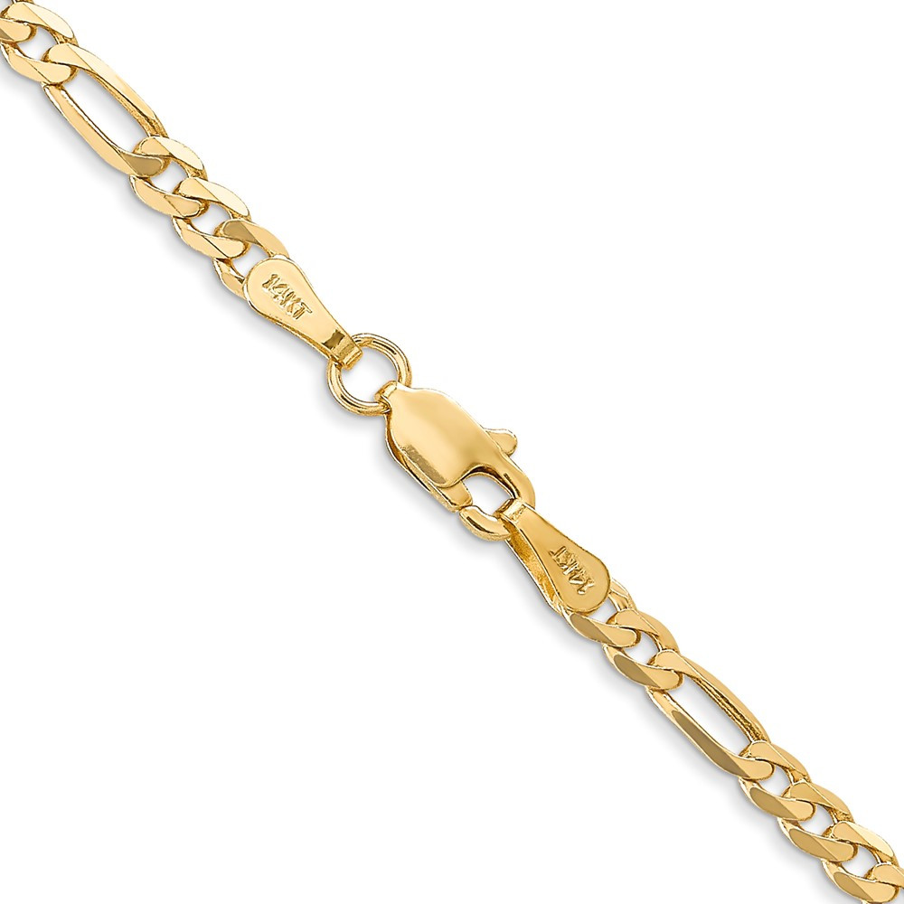 14k Yellow Gold 3.00mm Flat Figaro Link Chain Bracelet 7 Inch