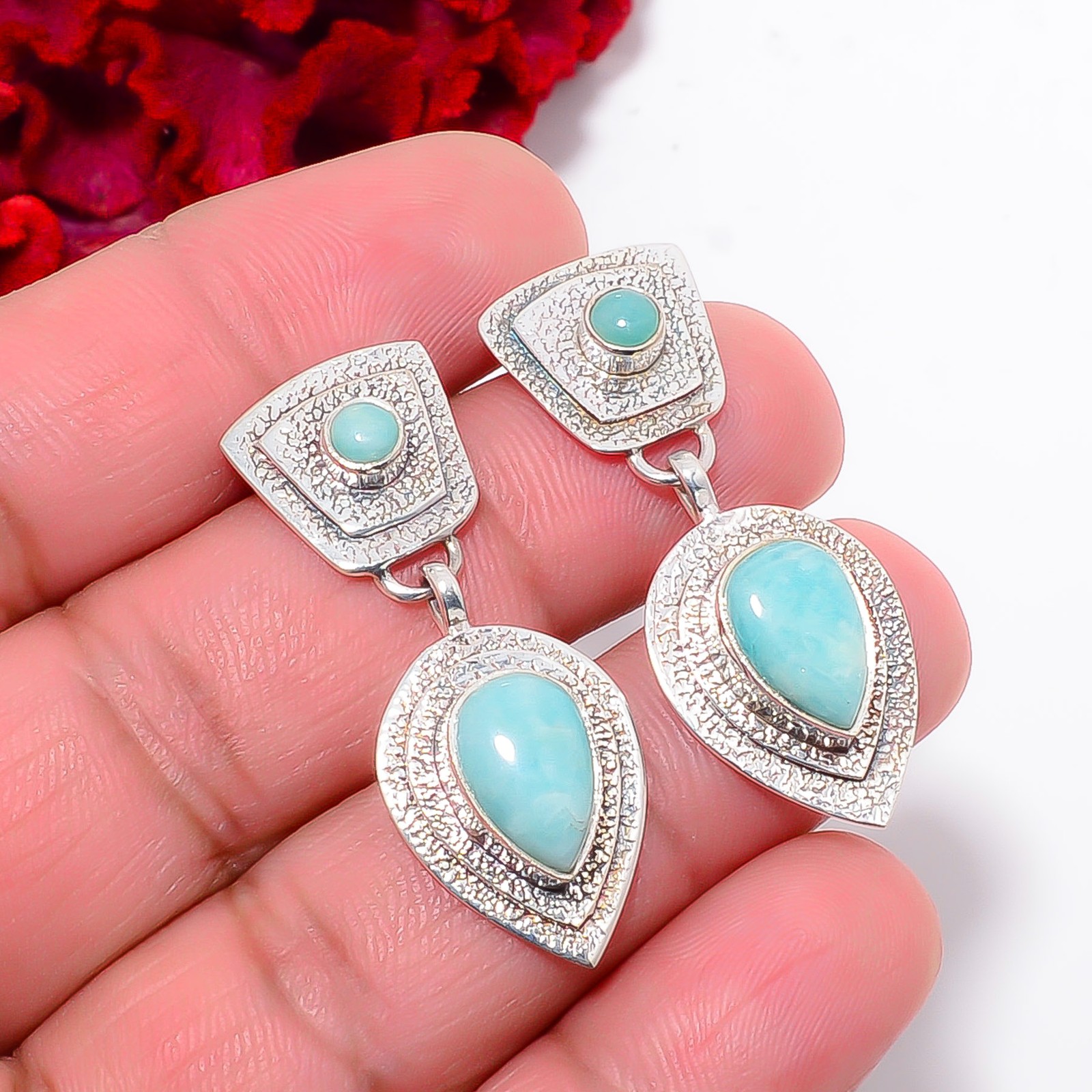 Amazonite – Peru Designer Handmade 925 Sterling Silver Earring 1.44″ E0293111045