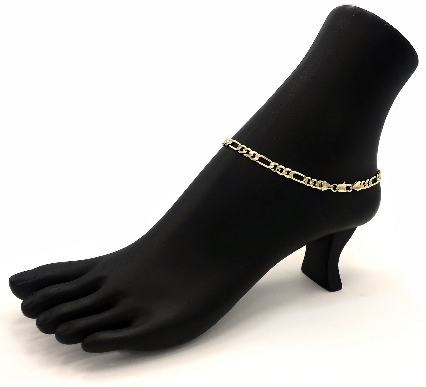 10″ ITALIAN FIGARO LINK CHAIN ANKLET 5mm ANKLE BRACELET 14K GOLD PLATED