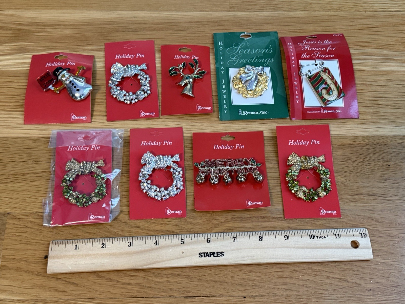 Vintage NOS Roman, Inc. Rhinestone Enamel Christmas Tree Brooch Lapel PINS Lot